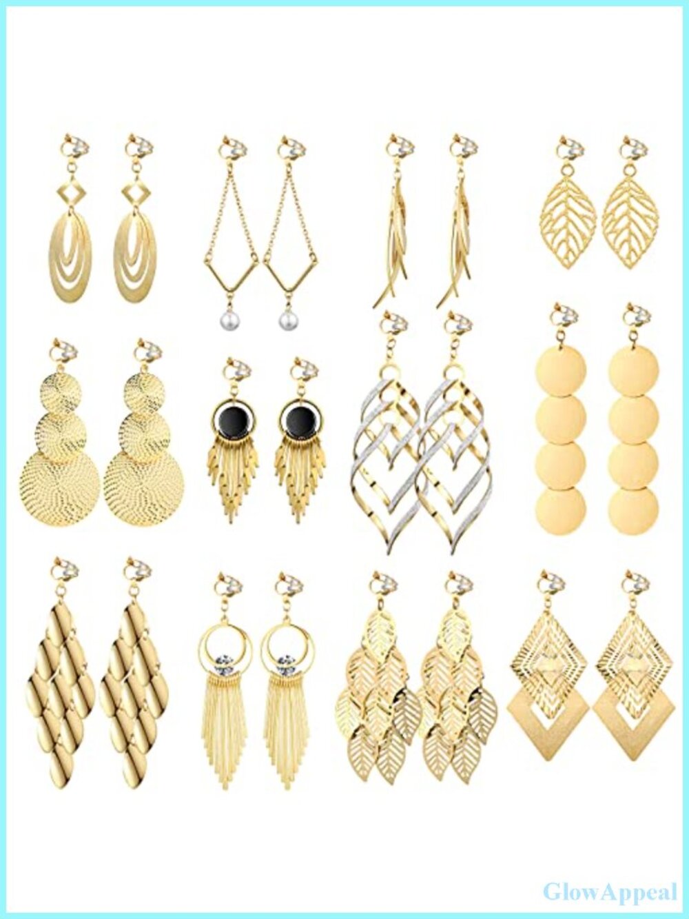 12 Pairs Clip On Earrings Dangle Drop Bohemian Tassel Pendant Non Piercing